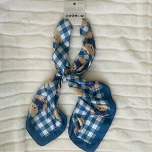 Rachel Zoe Teddy Bear Satin Fashion Scarf Bandana Blue Plaid 35x35 Y2K Coquette